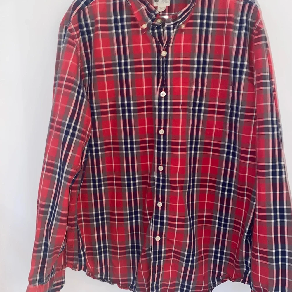 J.Crew Men’s Chapman Washed Tartan Plaid Button-Down Shirt | Red Blue Cotton XL